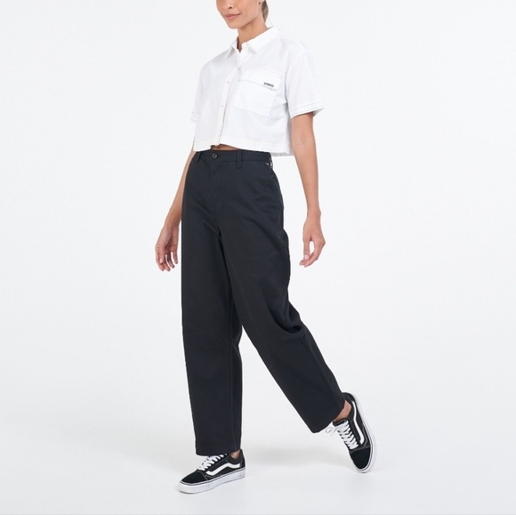 VANS Wide Leg Chino Pants‎ Black Women Size 9 Baggy Streetwear Skater Grunge - Picture 2 of 15